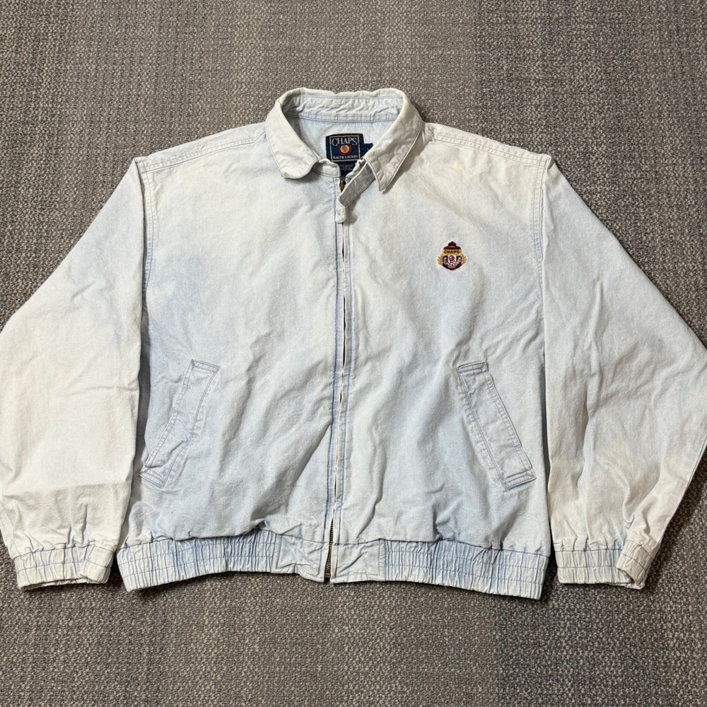 Vintage‎ Chaps Ralph Lauren Denim Harrington Bomber Jacket Mens Large Blue Golf